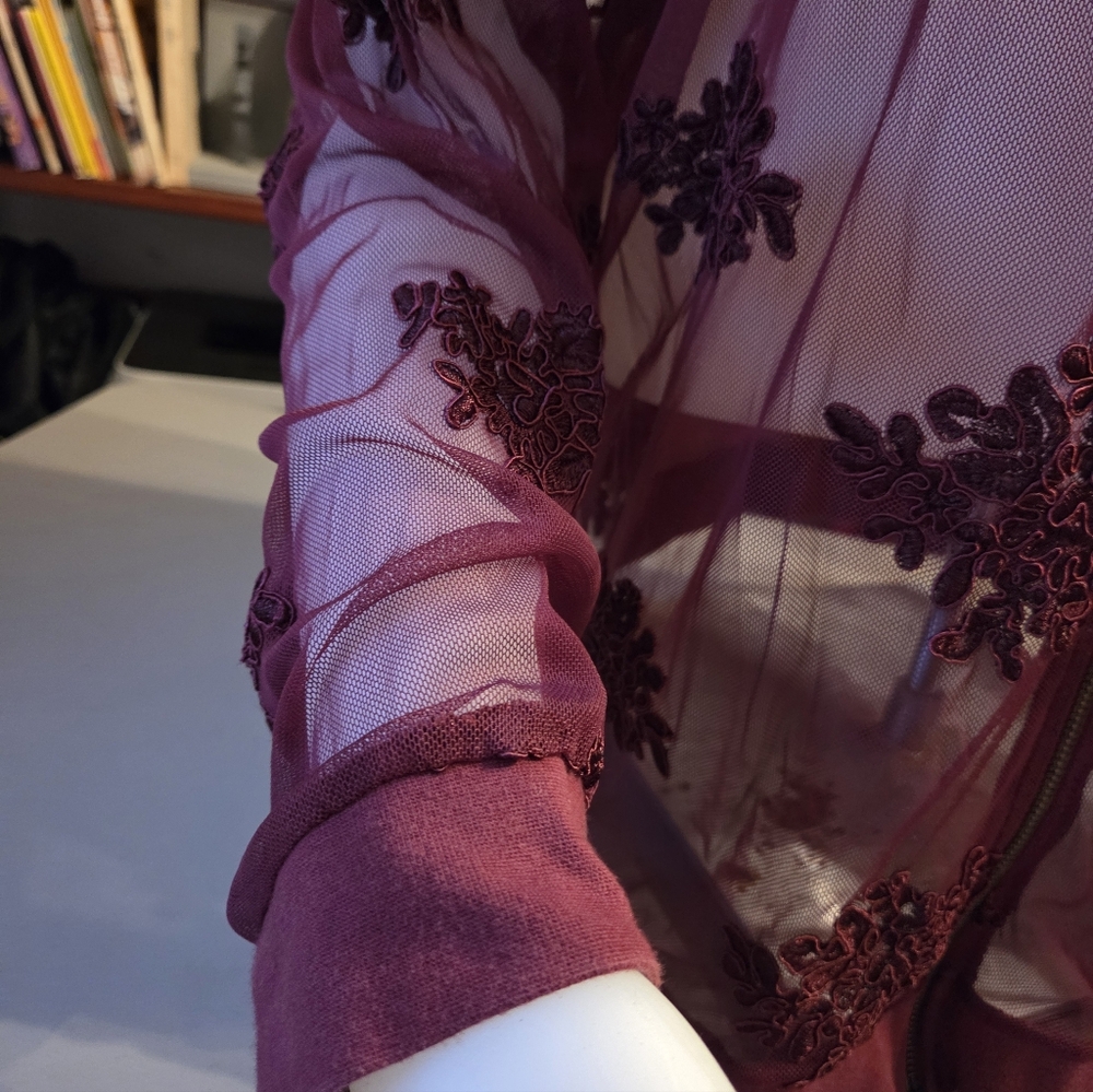 Torrid Burgundy Mesh Floral Cardigan - Picture 3 of 4